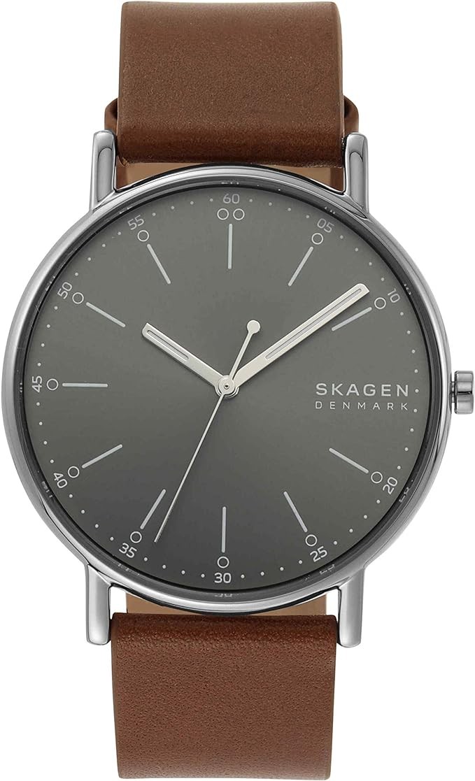 SKAGEN 男式时尚极简主义腕表防水手表简约超薄手表模拟石英日期不锈钢网带
