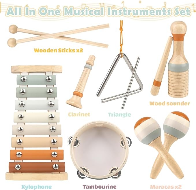 乐器 - 中性色幼儿玩具 - 美学音乐玩具,蒙特梭利玩具 - 现代波西米亚木琴,儿童木制打击乐器,中性婴儿礼品