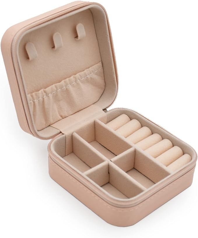 便携式旅行迷你首饰盒皮革首饰戒指收纳盒收纳盒收纳盒礼品盒女孩女士(粉色)。