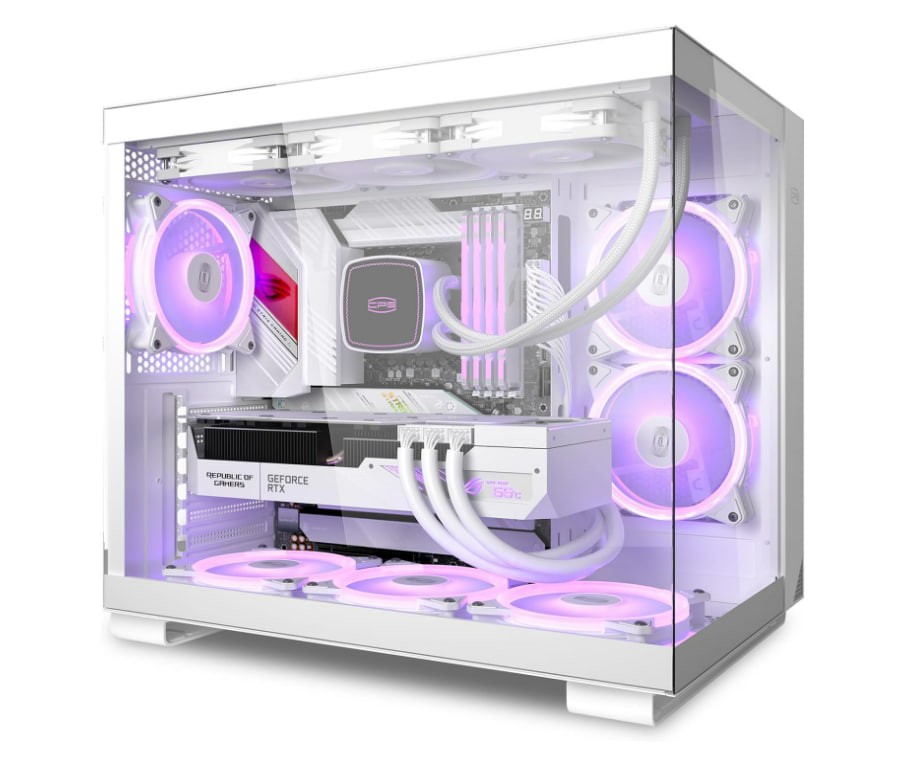 PCCooler C3T500 ARGB PC CASE中塔式台式计算机游戏ATX/M-ATX/ITX的高级外壳，带有6个ARG BAS CASE粉丝，无柱设计，360mm散热器和400mm GPU支持，易于安装（白色）