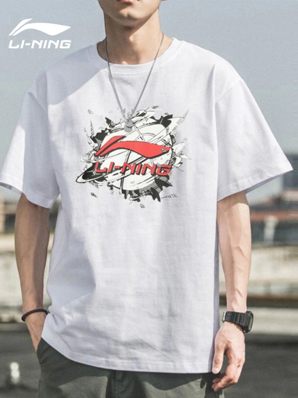 李宁运动短袖男2024夏季新款正品宽松圆领篮球印花休闲运动T恤衫
