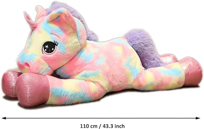 大型独角兽毛绒动物，大型独角兽毛绒玩具巨头独角兽毛绒动物枕头柔软的男孩枕头礼物（43.3英寸，粉红色）