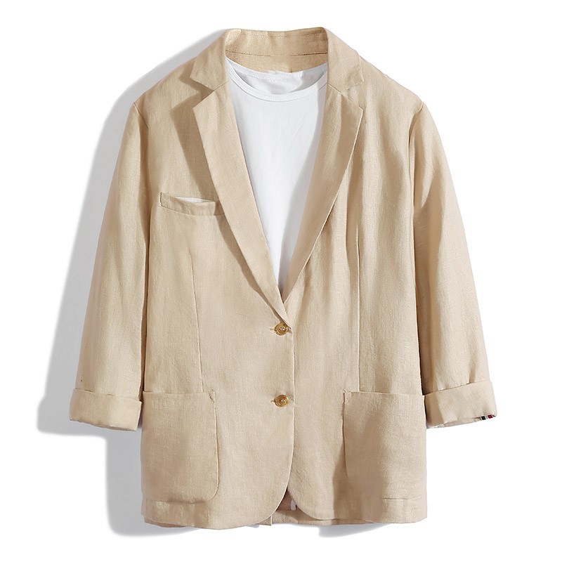 亚麻休闲西装外套男2024春季时尚宽松休闲薄款透气小西服