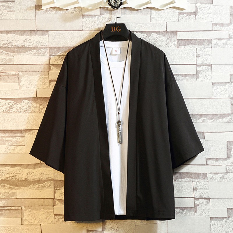 冰丝短袖衬衫男潮牌夏季薄款百搭宽松大码七分袖男士休闲五分外套