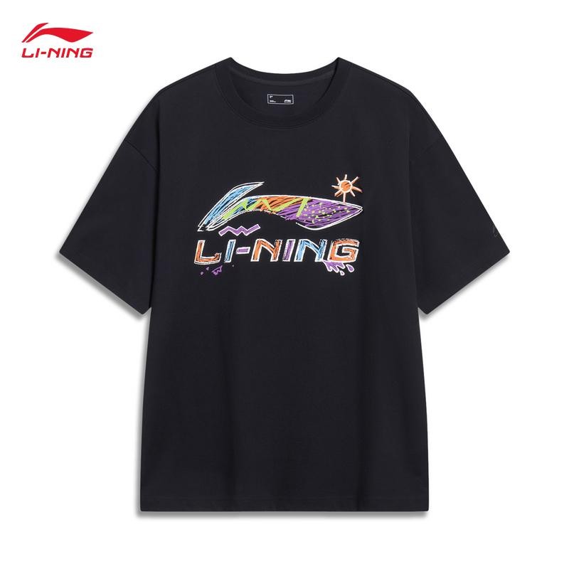 李宁短袖T恤男士2024年夏季新款半袖情侣黑白色上衣女圆领运动服