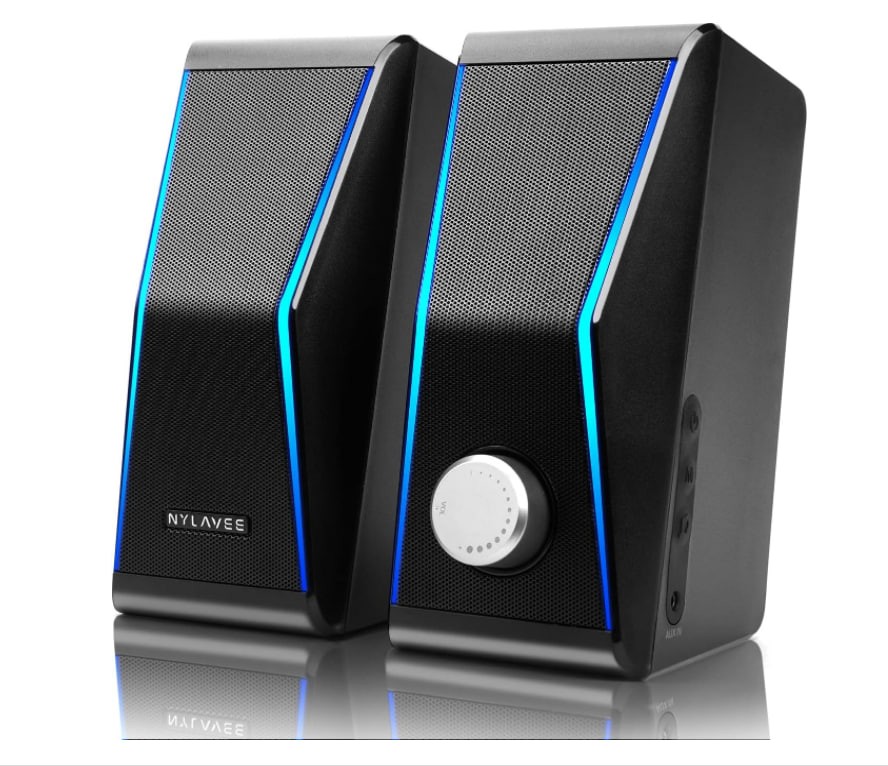 计算机扬声器，动态的RGB PC扬声器，带低音diaphragms的桌面的USB供电HIFI立体声计算机扬声器和4个扬声器单元，蓝牙5.0或3.5mm Aux-for笔记本电脑平板电脑显示器