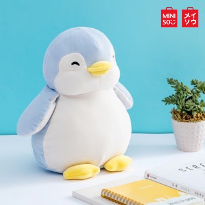 Miniso Penguin毛绒玩具 - 填充玩具软企鹅黑色，蓝色和灰色