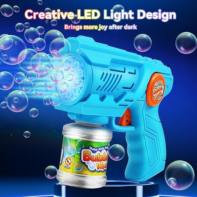 2-4 5-7 岁儿童泡泡机,自动发光泡泡枪,带 4 种泡泡溶液,幼儿户外玩具,3 4 5 6 7 8 岁男孩和女孩的生日礼物,夏季玩具,派对派对 Avors